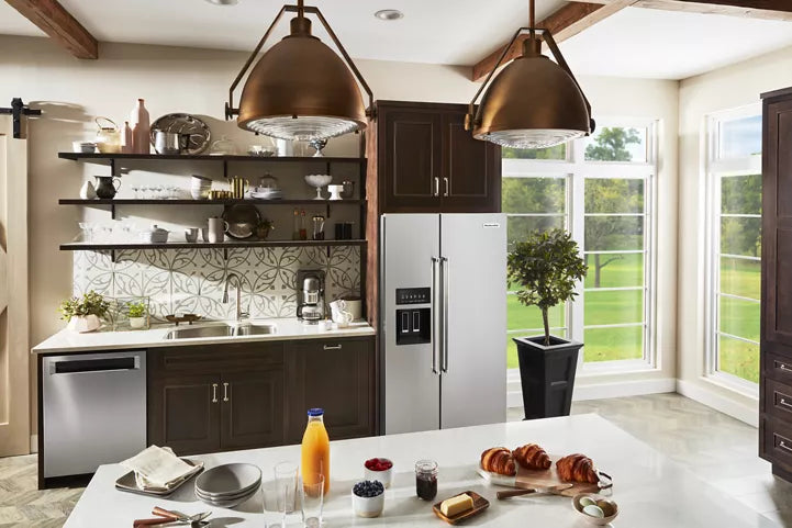 KitchenAid 24.8 cu ft. Side-by-Side Refrigerator with Exterior Ice and Water and PrintShield™ finish KRSF705HPS - Scratch & Dent (Moderate)