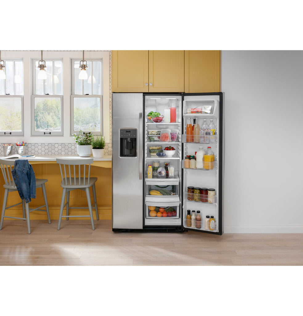 Pictures of GE 25.3 Cu. Ft. Side-By-Side Refrigerator in Fingerprint Resistant Stainless Steel GSS25GYPFS - Scratch & Dent (Minor) - Neu Appliance Outlet - Discount Appliance Outlet in Austin, Tx
