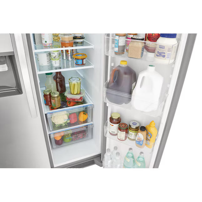 Frigidaire 25.6 cu. ft. ENERGY STAR Side by Side Refrigerator with Exterior Water and Ice Dispenser in Stainless Steel 20232SD617 - FRSS2623AS - Scratch & Dent (Moderate)