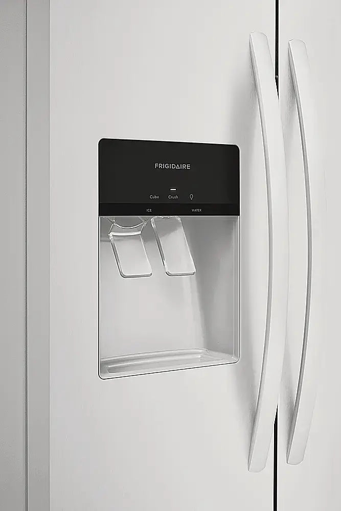 Pictures of Frigidaire 36" Wide 25.6 cu. ft. Side by Side Refrigerator in White with Exterior Ice and Water Dispenser FRSS2623AW - Open Box - Neu Appliance Outlet - Discount Appliance Outlet in Austin, Tx