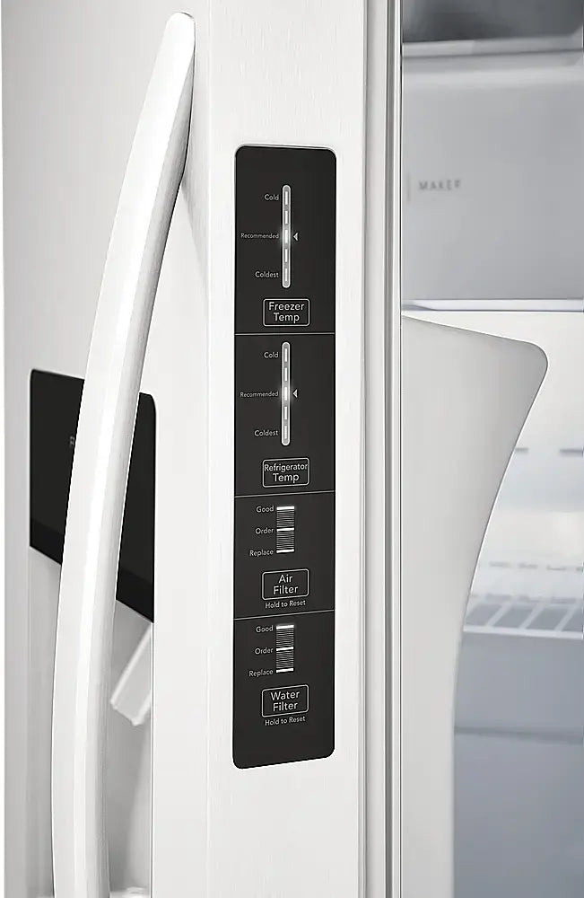 Pictures of Frigidaire 36" Wide 25.6 cu. ft. Side by Side Refrigerator in White with Exterior Ice and Water Dispenser FRSS2623AW - Open Box - Neu Appliance Outlet - Discount Appliance Outlet in Austin, Tx