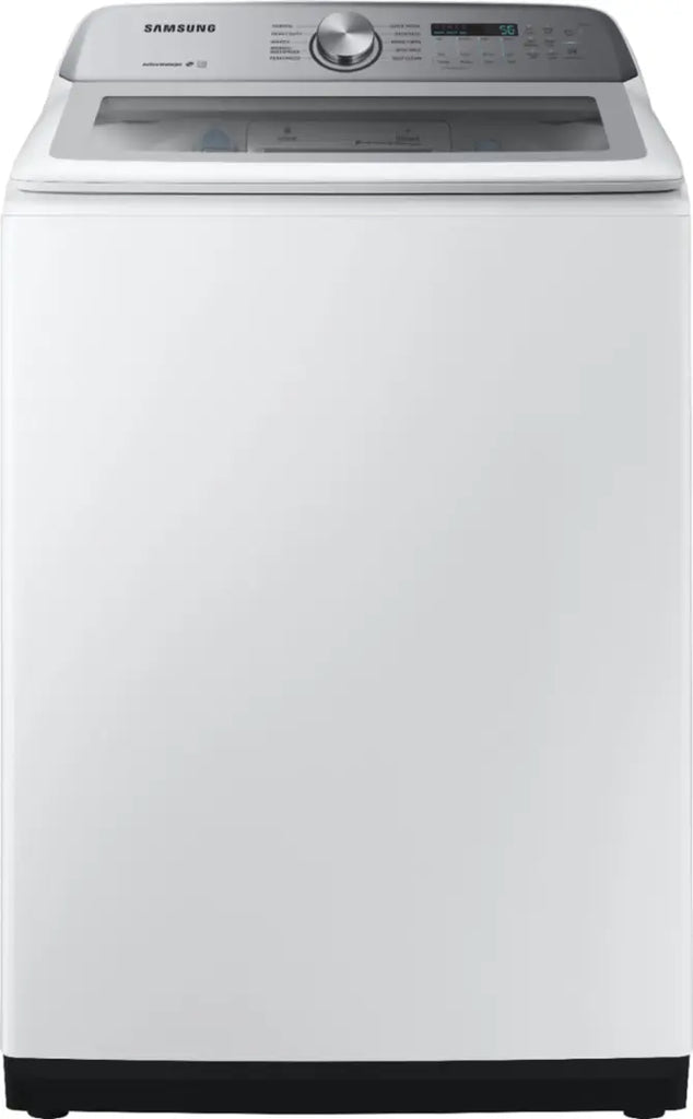 Pictures of Samsung White Top Load 5.4 Cu. Ft. Washer with Active Water Jet WA50R5200AW/US - Certified Refurbished and Samsung White 7.4 cu. ft. Electric Dryer in White with Steam Sanitize+ DVE54R7200W/A3 - Certified Refurbished - Neu Appliance Outlet - Discount Appliance Outlet in Austin, Tx