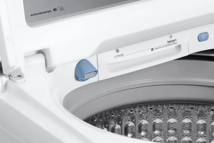 Pictures of Samsung White Top Load 5.4 Cu. Ft. Washer with Active Water Jet WA50R5200AW/US - Certified Refurbished and Samsung White 7.4 cu. ft. Electric Dryer in White with Steam Sanitize+ DVE54R7200W/A3 - Certified Refurbished - Neu Appliance Outlet - Discount Appliance Outlet in Austin, Tx