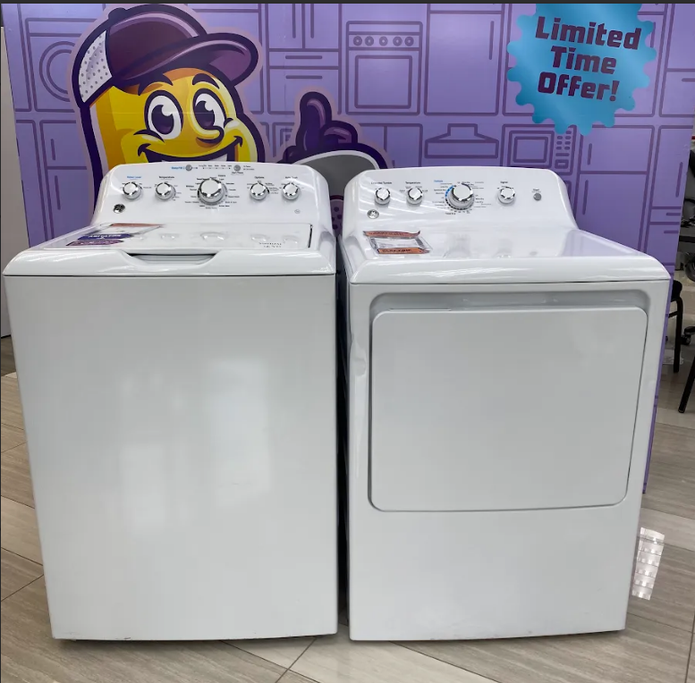 GE® 4.5 cu. ft. Capacity Washer with Stainless Steel Basket in White GTW465ASNWW - Certified Refurbished and GE White Electric 7.2 Cu. Ft. Dryer with Aluminized Alloy Drum GTD42EASJWW - Certified Refurbished