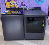 LG 5.5 cu. ft. SMART Top Load Washer in Matte Black with Impeller, Easy Unload and TurboWash3D Technology WT8400CB - Open Box and LG 7.3 cu. ft. Ultra Large Capacity Rear Control Electric Dryer with EasyLoad™ Door and AI Sensing DLE8400BE - Open Box