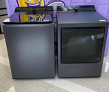 LG 5.5 cu. ft. SMART Top Load Washer in Matte Black with Impeller, Easy Unload and TurboWash3D Technology WT8400CB - Open Box and LG 7.3 cu. ft. Ultra Large Capacity Rear Control Electric Dryer with EasyLoad™ Door DLE8400BE - Scratch & Dent (Minor)