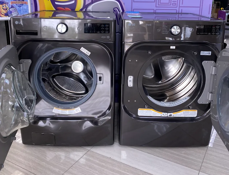 LG Mega Capacity Front Load 5.2 Cu. Ft. Washer with ThinQ Technology WM8900HBA - Scratch & Dent (Minor) and LG Black Steel 9.0 cu. ft. Mega Capacity Smart Wi-fi Enabled Front Load Gas Dryer DLGX8901B - Scratch & Dent (Minor)
