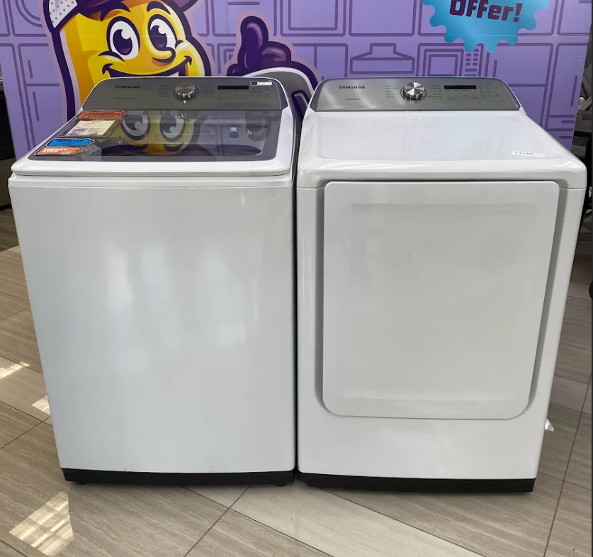 Samsung White Top Load 5.0 Cu. Ft. Washer with Active Water Jet WA50R5200AW - Certified Refurbished and Samsung White Electric 7.4 Cu. Ft. Dryer with Sensor Dry DVE50R5200W - Certified Refurbished