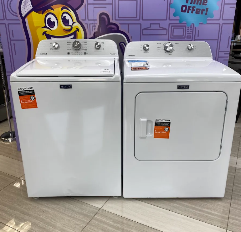 Maytag 4.5 cu. ft. Capacity Top Load Washer with Power™ Agitator and Deep Fill MVW4505MW - Scratch & Dent (Moderate) and Maytag 7.0 cu. ft. Capacity Top Load Electric Wrinkle Prevent Dryer MED4500MW - Scratch & Dent (Minor)