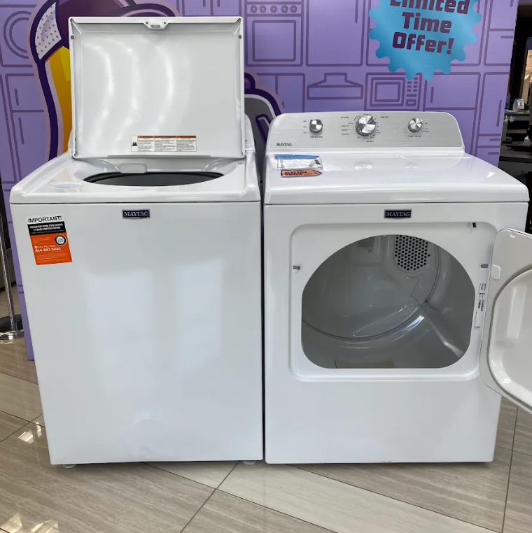 Maytag 4.5 cu. ft. Capacity Top Load Washer with Power™ Agitator and Deep Fill MVW4505MW - Scratch & Dent (Moderate) and Maytag 7.0 cu. ft. Capacity Top Load Electric Wrinkle Prevent Dryer MED4500MW - Scratch & Dent (Minor)