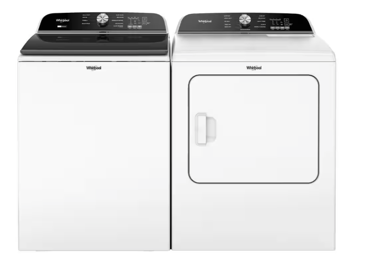 Pictures of 5.2–5.3 Cu. Ft. Whirlpool® Top Load Washer in White with Removable Agitator WTW6157PW - Open Box and 7.0 Cu. Ft. Whirlpool® Top Load Electric Dryer in White with Moisture Sensor WED6150PW - Open Box - Neu Appliance Outlet - Discount Appliance Outlet in Austin, Tx
