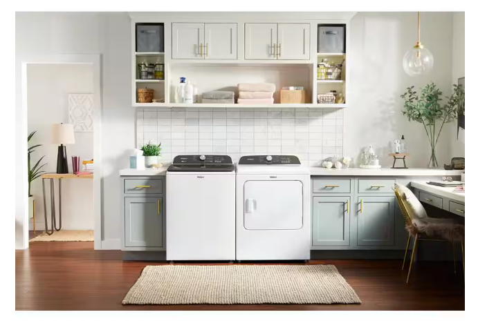 Pictures of 5.2–5.3 Cu. Ft. Whirlpool® Top Load Washer in White with Removable Agitator WTW6157PW - Open Box and 7.0 Cu. Ft. Whirlpool® Top Load Electric Dryer in White with Moisture Sensor WED6150PW - Open Box - Neu Appliance Outlet - Discount Appliance Outlet in Austin, Tx