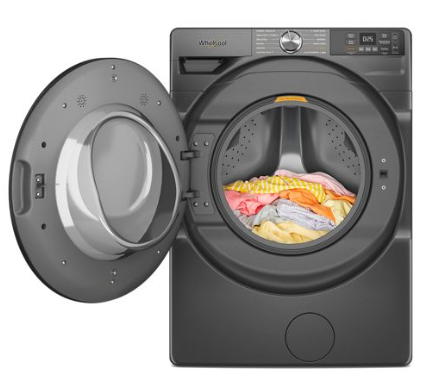 Pictures of Whirlpool 4.5 cu. ft. Smart Front Load ENERGY STAR® Washer with FreshFlow™ Vent System WFW5720RU - Scratch & Dent (Minor) and Whirlpool 7.4 cu. ft. Vented Front Load Electric Dryer in Volcano Black with Wrinkle Shield Option WED5720RU - Open Box - Neu Appliance Outlet - Discount Appliance Outlet in Austin, Tx