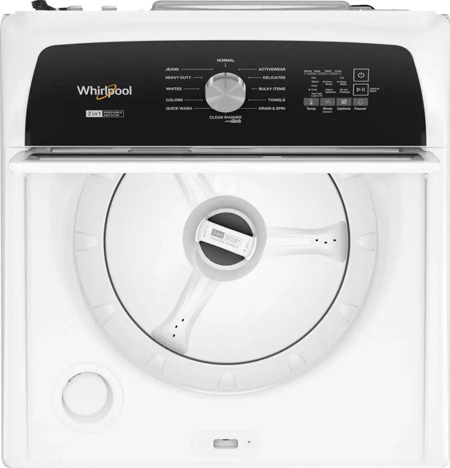 Pictures of Whirlpool Top Load 4.7 Cu. Ft. Washer in White with 2-in-1 Removable Agitator WTW5057LW - Scratch & Dent - Minor and Whirlpool 7.0 Cu. Ft. Long Vent Electric Moisture Sensing Dryer WED500CMW - Open Box - Neu Appliance Outlet - Discount Appliance Outlet in Austin, Tx