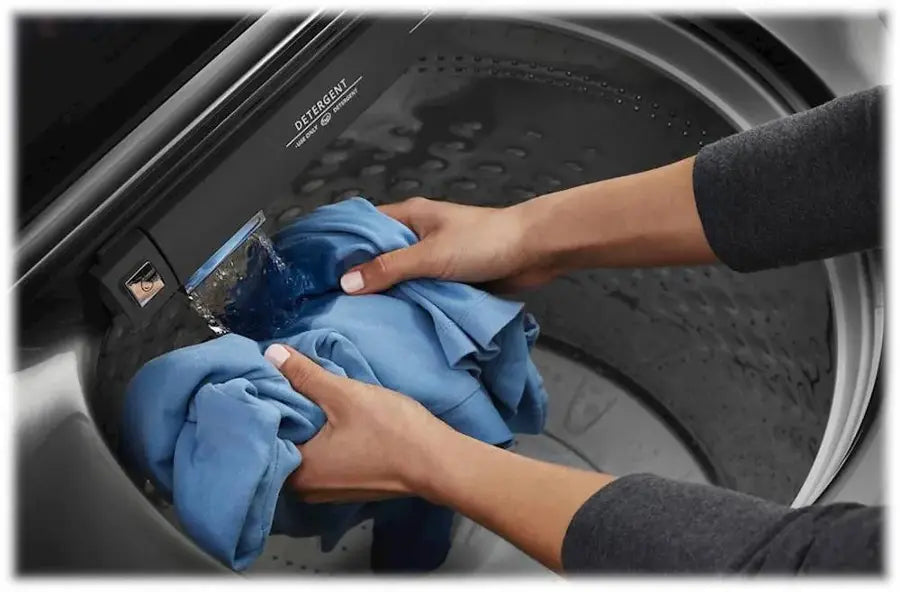 Pictures of Maytag 5.3 cu. ft. Metallic Slate Smart Capable ENERGY STAR Top Load Washing Machine with Extra Power MVW7232HC - Scratch & Dent (Minor) and Maytag 7.4 Cu. Ft. Metallic Slate Electric Dryer with Extra Power MED7230HC - Open Box - Neu Appliance Outlet - Discount Appliance Outlet in Austin, Tx