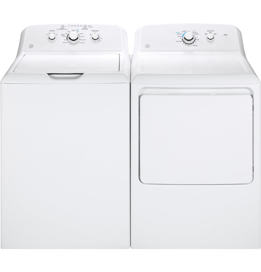 GE® 4.2 cu. ft. Capacity Washer with Stainless Steel Basket GTW335ASNWW - Certified Refurbished and GE 6.2 cu. ft. Capacity Electric Dryer with Up To 120 ft. Venting and Shallow Depth GTD33EASKWW - Certified Refurbished