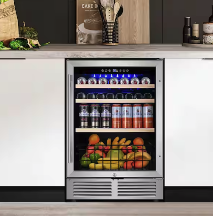 TITTLA 24 in. Single Zone 220 Plus Cans Beverage Refrigerator with Built-in Beverage Cooler KMBR150 - Open Box