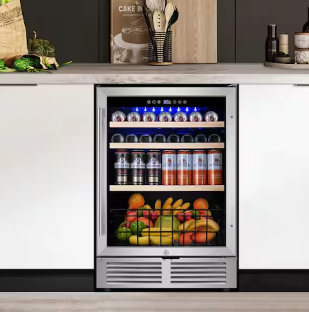 TITTLA 24 in. Single Zone 220 Plus Cans Beverage Refrigerator in Silver with Built-in Beverage Cooler 25136SD657 - KMBR150 - Scratch & Dent (Minor)