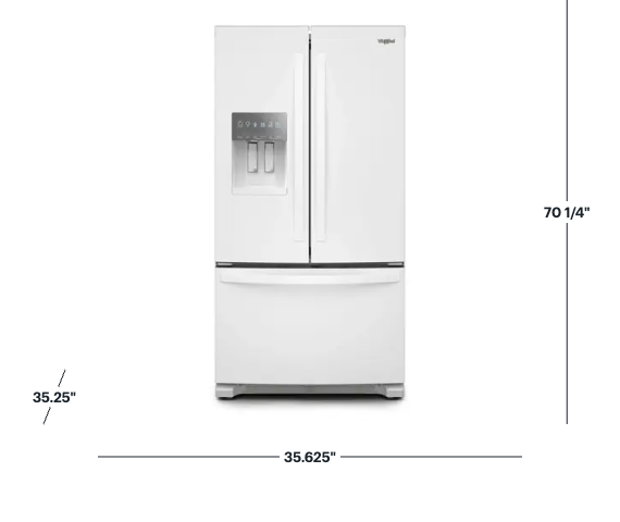 Pictures of Whirlpool 36 in. 24.7 cu. ft. Wide French Door Bottom Mount Refrigerator with Maximum Ice Capacity in White WRFF3436RW - Scratch & Dent (Minor) - Neu Appliance Outlet - Discount Appliance Outlet in Austin, Tx