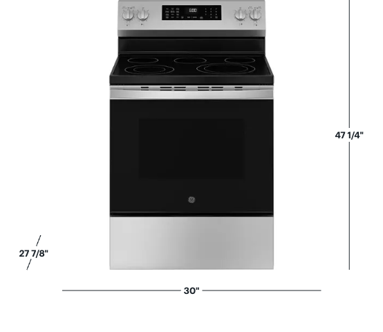 Pictures of GE ENERGY STAR® 30" Free-Standing Electric Convection Range with No Preheat Air Fry and EasyWash™ Oven Tray GRF600AVSS - New in Box - Neu Appliance Outlet - Discount Appliance Outlet in Austin, Tx
