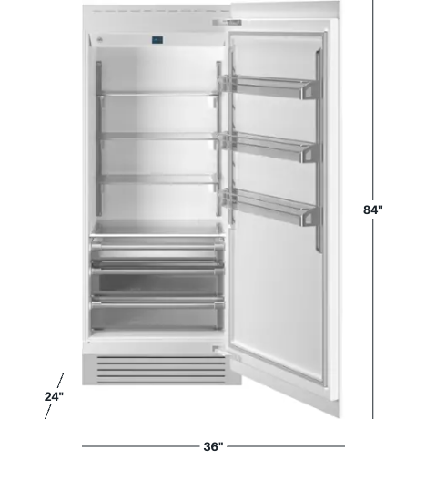Bertazzoni 21.5 cu ft Built-in Refrigerator Column with Interior TFT touch & Scroll Interface, Custom Panel Ready REF36RCPRR/23 - Open Box