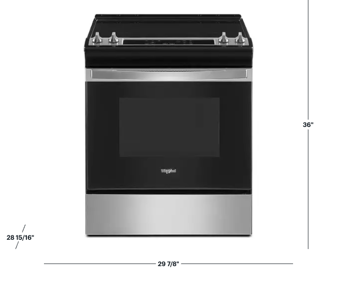Pictures of Whirlpool 4.8 Cu. Ft. Slide-In Electric Range with Frozen Bake™ Technology in Stainless Steel WEE515S0LS - Scratch & Dent (Minor) - Neu Appliance Outlet - Discount Appliance Outlet in Austin, Tx