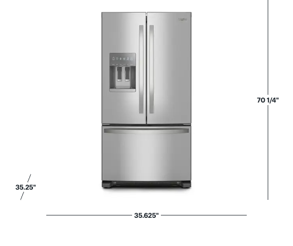 Pictures of Whirlpool 36 in. 24.7 cu. ft. Standard Depth French Door Refrigerator in Fingerprint Resistant Stainless Steel WRFF3436RZ- Scratch & Dent (Moderate) - Neu Appliance Outlet - Discount Appliance Outlet in Austin, Tx
