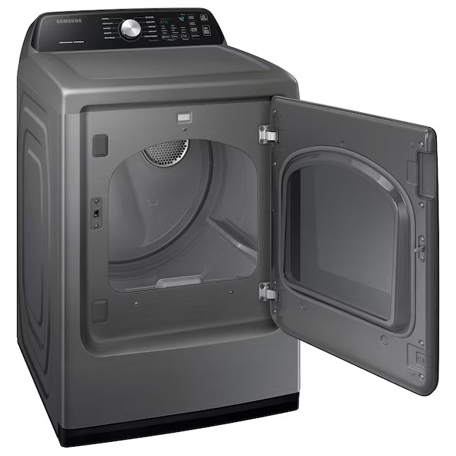 Samsung 4.4 cu. ft. Top Load Washer with ActiveWave™ Agitator and Active WaterJet in Platinum WA44A3405AP - Certified Refurbished and Samsung Platinum Electric 7.4 Cu. Ft. Dryer with Sensor Dry DVE45T3400P - Certified Refurbished