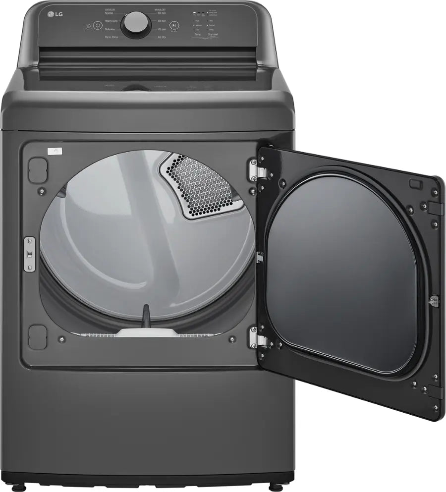 LG 4.1 cu. ft. Top Load Washer with 4-Way Agitator® and TurboDrum™ Technology WT6105CM and LG 7.3 cu. ft. Gas Dryer with Dial-A Cycle Knob ENERGY STAR and FlowSense Duct Clogging Indicator 15025 - DLG6101M - Open Box
