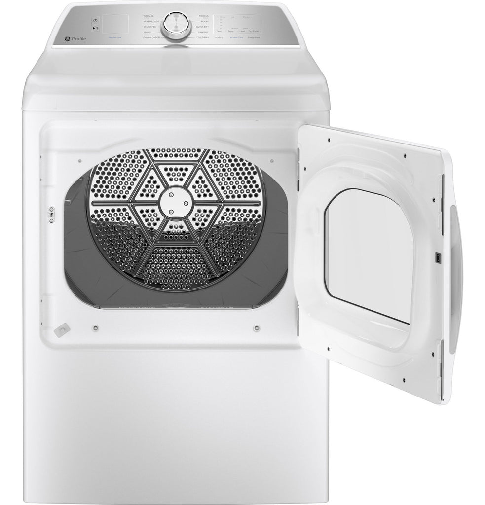 GE Profile 5.0 cu. ft. High-Efficiency Smart Top Load Washer in White with Microban Technology PTW600BSRWS - Scratch & Dent (Minor) and GE Profile 7.4 cu. ft. Capacity Electric Dryer with Sanitize Cycle and Sensor Dry 16052 - PTD60EBSRWS - New in Box