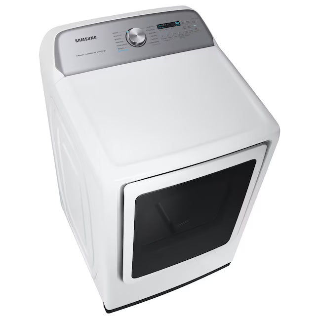 Samsung 5.0 cu. ft. Top Load Washing Machine with Active Water Jet WA50R5200AW - Scratch & Dent (Moderate) and Samsung White Smart Electric 7.4 Cu. Ft. Dryer with Sensor Dry and Steam Sanitize+ DVE52A5500W - Scratch & Dent (Minor)
