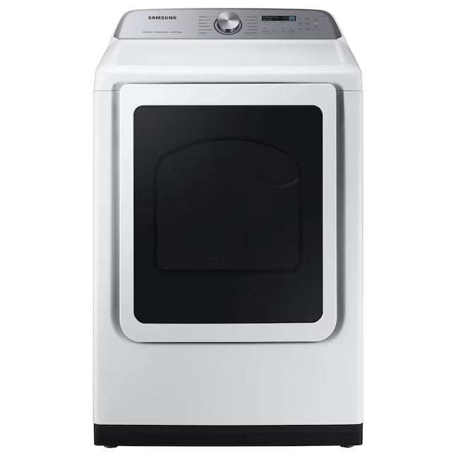 Samsung 5.0 cu. ft. Top Load Washing Machine with Active Water Jet WA50R5200AW - Scratch & Dent (Moderate) and Samsung White Smart Electric 7.4 Cu. Ft. Dryer with Sensor Dry and Steam Sanitize+ DVE52A5500W - Scratch & Dent (Minor)