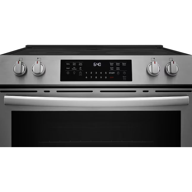 Frigidaire Gallery 30 in. 5-Element Slide-In Front Control 30 min Cleaning Electric Range with Total Convection in Stainless Steel GCFE3059BF - Scratch & Dent (Minor)