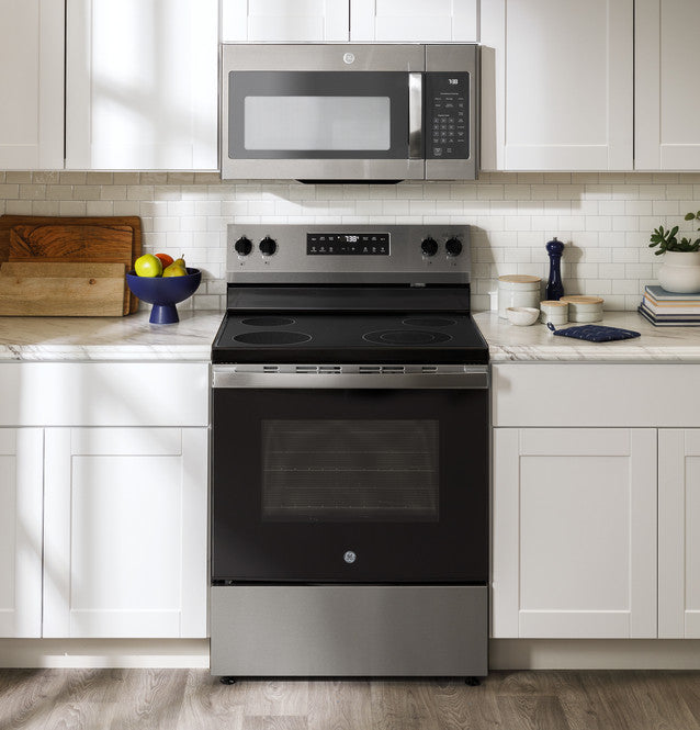 Pictures of GE® Stainless Steel ENERGY STAR® 30" Free-Standing Electric Range with 4 Burner Radiant Cooktop GRF400SVSS - New In Box - Neu Appliance Outlet - Discount Appliance Outlet in Austin, Tx