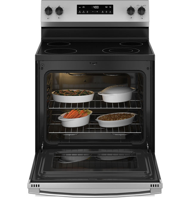 Pictures of GE® Stainless Steel ENERGY STAR® 30" Free-Standing Electric Range with 4 Burner Radiant Cooktop GRF400SVSS - New In Box - Neu Appliance Outlet - Discount Appliance Outlet in Austin, Tx