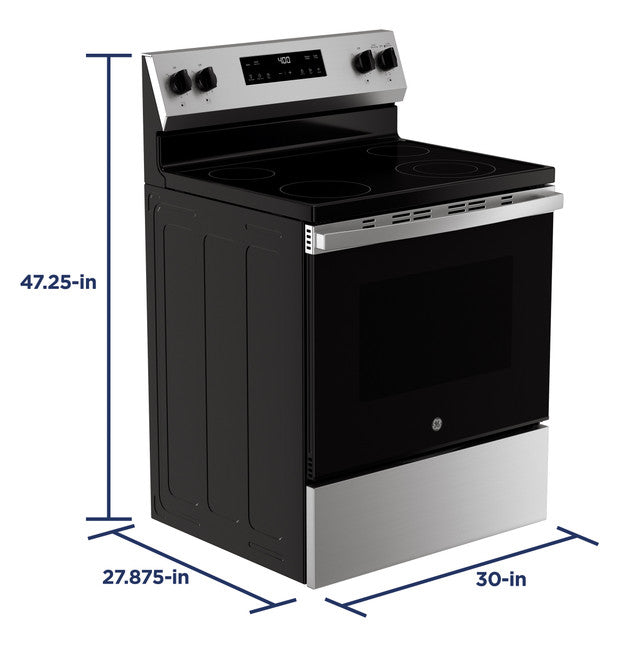 Pictures of GE® Stainless Steel ENERGY STAR® 30" Free-Standing Electric Range with 4 Burner Radiant Cooktop GRF400SVSS - New In Box - Neu Appliance Outlet - Discount Appliance Outlet in Austin, Tx