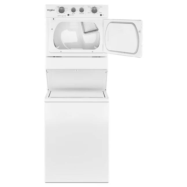 Whirlpool 28 in. Wide 3.5 cu. ft. Washer and 5.9 cu. ft. Electric Dryer Laundry Center with AutoDry Drying System 31132SD65 - WET4027HW - Scratch & Dent (Minor)