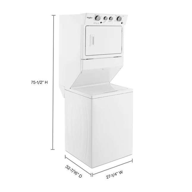 Whirlpool 28 in. Wide 3.5 cu. ft. Washer and 5.9 cu. ft. Electric Dryer Laundry Center with AutoDry Drying System 31132SD65 - WET4027HW - Scratch & Dent (Minor)