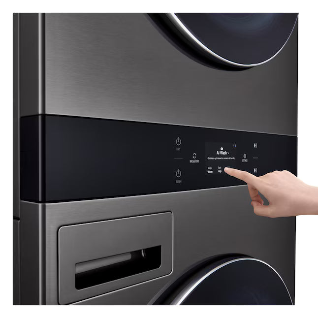 LG Single Unit Front Load WashTower™ with Center Control® 5.0 cu.ft. Washer and 7.4 cu.ft. Electric Dryer in Black Steel 22421769 - WKEX300HBA - Scratch & Dent (Moderate)