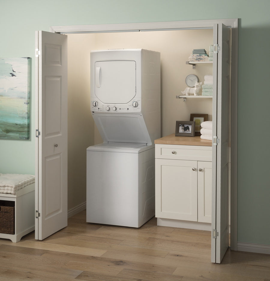 GE Unitized Spacemaker® 2.3 cu. ft. Capacity Washer with Stainless Steel Basket and 4.4 cu. ft. Capacity Electric Dryer 251310SD915 - GUD24ESSMWW - Scratch & Dent (Minor)