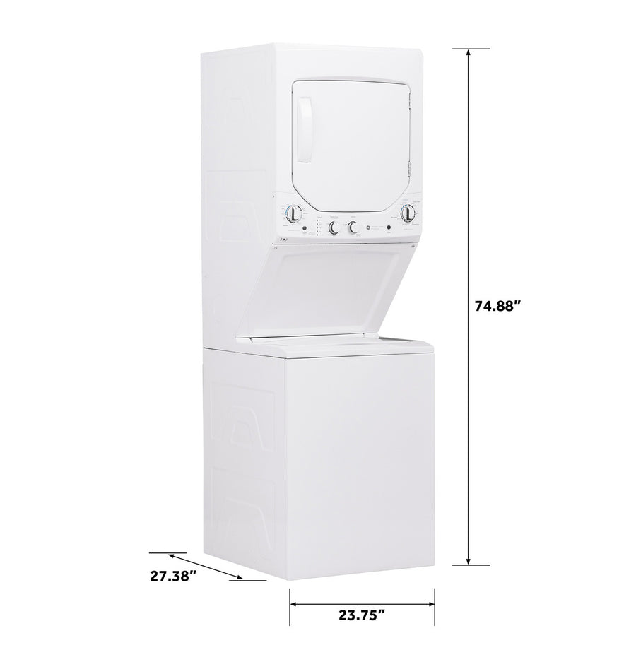 GE Unitized Spacemaker® 2.3 cu. ft. Capacity Washer with Stainless Steel Basket and 4.4 cu. ft. Capacity Electric Dryer 251310SD915 - GUD24ESSMWW - Scratch & Dent (Minor)
