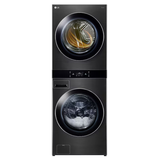 LG Single Unit Front Load WashTower™ with Center Control® 5.0 cu.ft. Washer and 7.4 cu.ft. Electric Dryer in Black Steel 22421769 - WKEX300HBA - Scratch & Dent (Moderate)