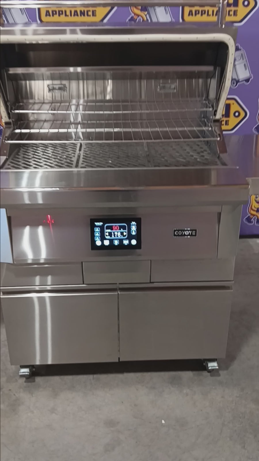 Pictures of Coyote 36 Inch Freestanding Pellet Grill on Cart, Stainless Steel, Intuitive Digital Touch Control 1117300 - C1P36-FS - Scratch & Dent (Minor) - Neu Appliance Outlet - Discount Appliance Outlet in Austin, Tx