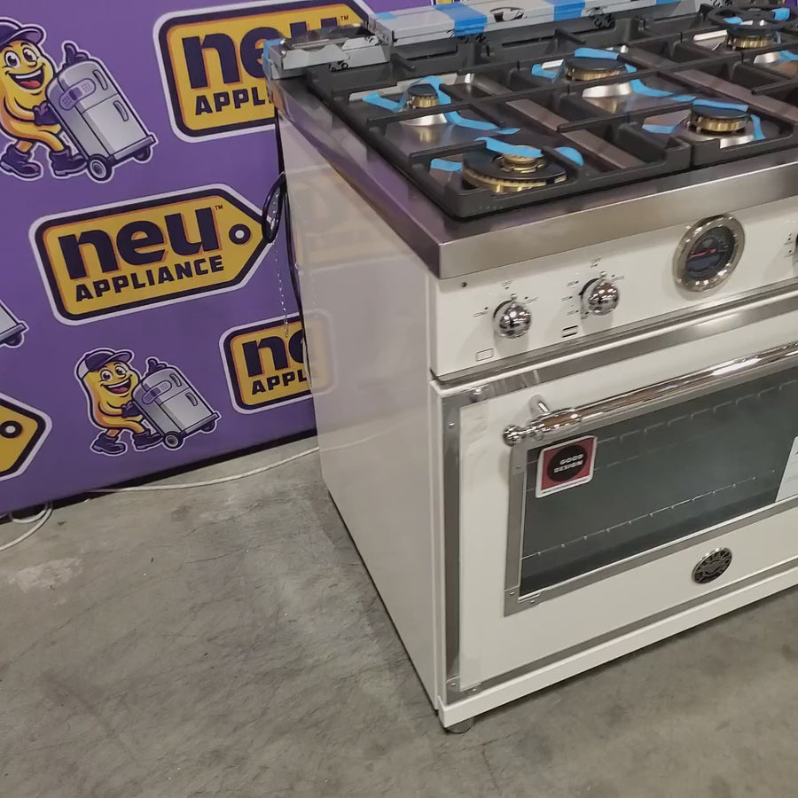 Pictures of Bertazzoni 36 Inch Freestanding Gas Range with 6 Sealed Burners, 5.7 cu. ft. Oven Capacity, European Convection Oven, and 19000 BTU Power Burners HER366BCFGMAVT - Scratch & Dent (Minor) - Neu Appliance Outlet - Discount Appliance Outlet in Austin, Tx