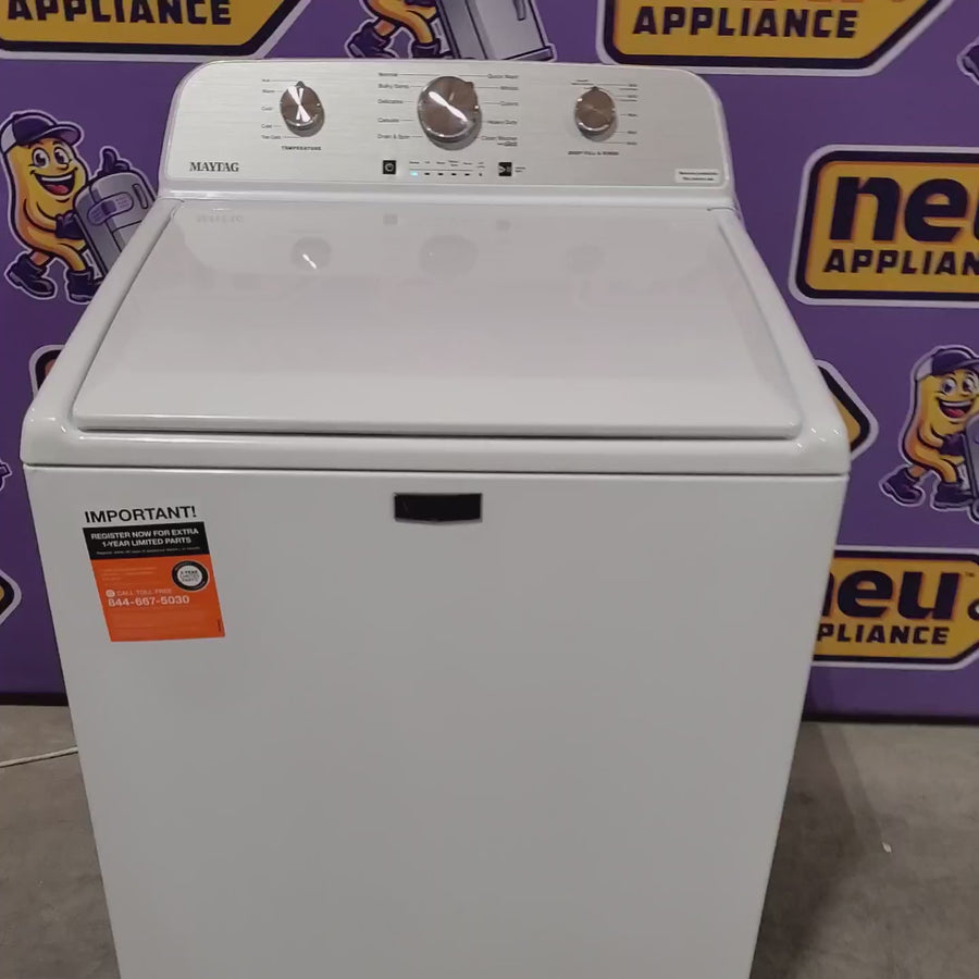 Pictures of Maytag 4.5 cu. ft. Capacity Top Load Washer with Power™ Agitator and Deep Fill MVW4505MW - Scratch & Dent (Moderate) and Maytag 7.0 cu. ft. Capacity Top Load Electric Wrinkle Prevent Dryer MED4500MW - Scratch & Dent (Minor) - Neu Appliance Outlet - Discount Appliance Outlet in Austin, Tx