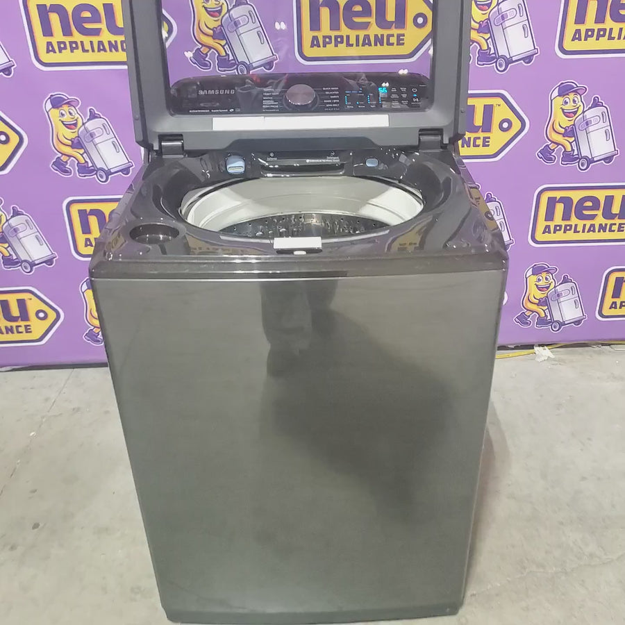 Pictures of Samsung 5.0 cu. ft. Energy Star Top Load Washer with Active Water Jet in Black Stainless Steel WA50R5400AV - Certified Refurbished and Samsung Black Stainless Steel Electric 7.4 Cu. Ft. Dryer with Steam Sanitize DVE50R5400V - Certified Refurbished - Neu Appliance Outlet - Discount Appliance Outlet in Austin, Tx