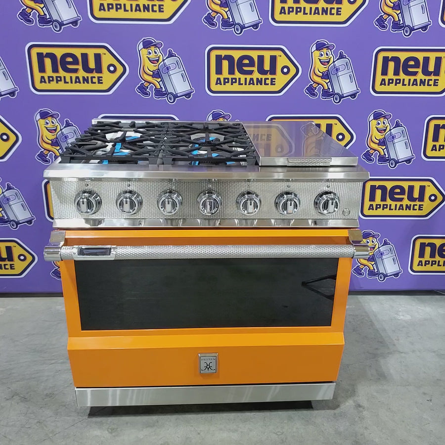 Pictures of Hestan Dual Fuel Range with 4 Burners, 12 Inch Griddle, MarquiseDisplay™, PureVection™, CircuFlame™, Continuous Grates and 5.8 cu. ft. Oven Cavity 11113118 - KRD364GDNG - - Neu Appliance Outlet - Discount Appliance Outlet in Austin, Tx