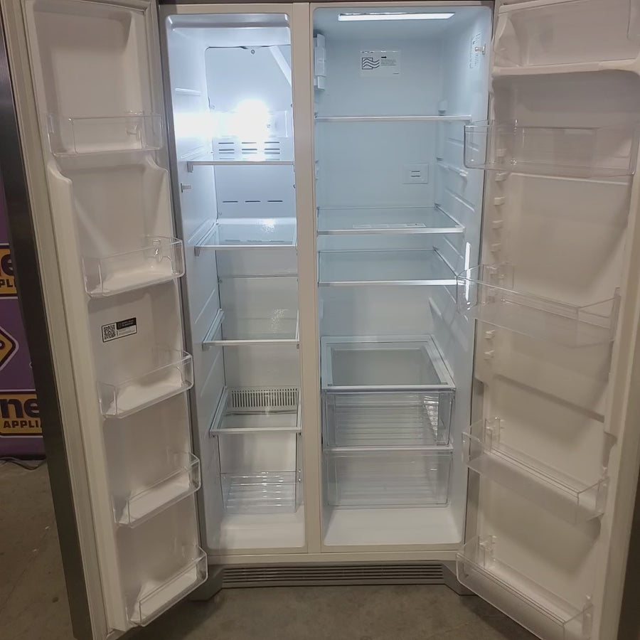 Pictures of Frigidaire 26.4-cu ft Standard-Depth 36-in Wide Side-by-Side Refrigerator ENERGY STAR Certified in Stainless Steel FRSN2610AF - Scratch & Dent (Moderate) - Neu Appliance Outlet - Discount Appliance Outlet in Austin, Tx