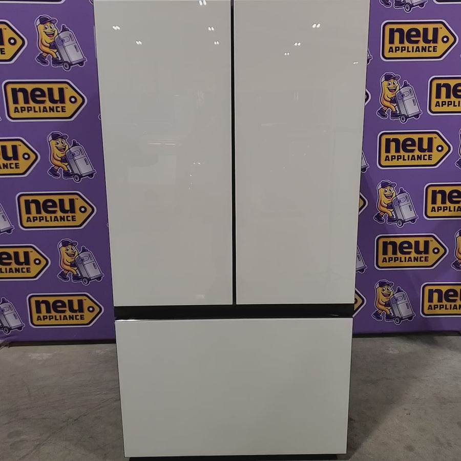Pictures of Samsung Bespoke White Glass 3 Door French Door 30 Cu. Ft. Refrigerator with Beverage Center 22221425 - RF30BB660012 - Scratch & Dent (Minor) - Neu Appliance Outlet - Discount Appliance Outlet in Austin, Tx
