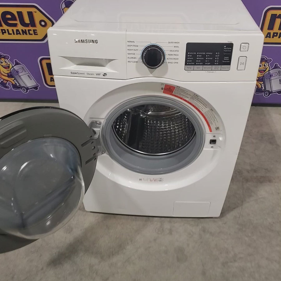 Pictures of Samsung White 2.2 cu. ft. Compact Front Load Washer with Super Speed WW2K6800AW - Scratch and Dent (Minor) and Samsung White Electric 4.0 Cu. Ft. Dryer with AI Smart Dial DV25B6900EW - New in Box - Neu Appliance Outlet - Discount Appliance Outlet in Austin, Tx
